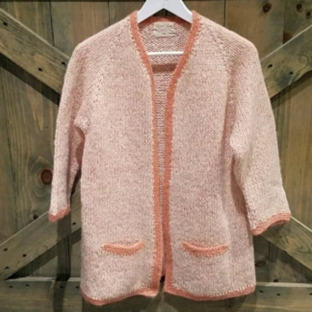 VINTAGE HAND KNIT ORANGE CARDIGAN BY POLLY COTTAGE PRAIRIE FARM CABIN